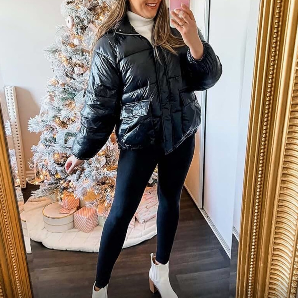 S13 New York Kylie Women's Gloss Down Puffer Jacket Jet Black Large - Picture 5 of 8